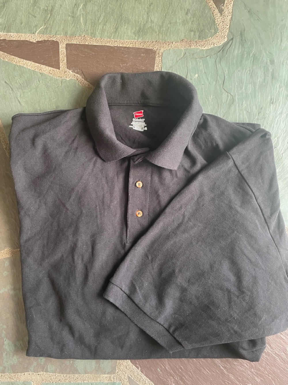 NWOT Hanes Black Men's Polo Shirt with Button Placket